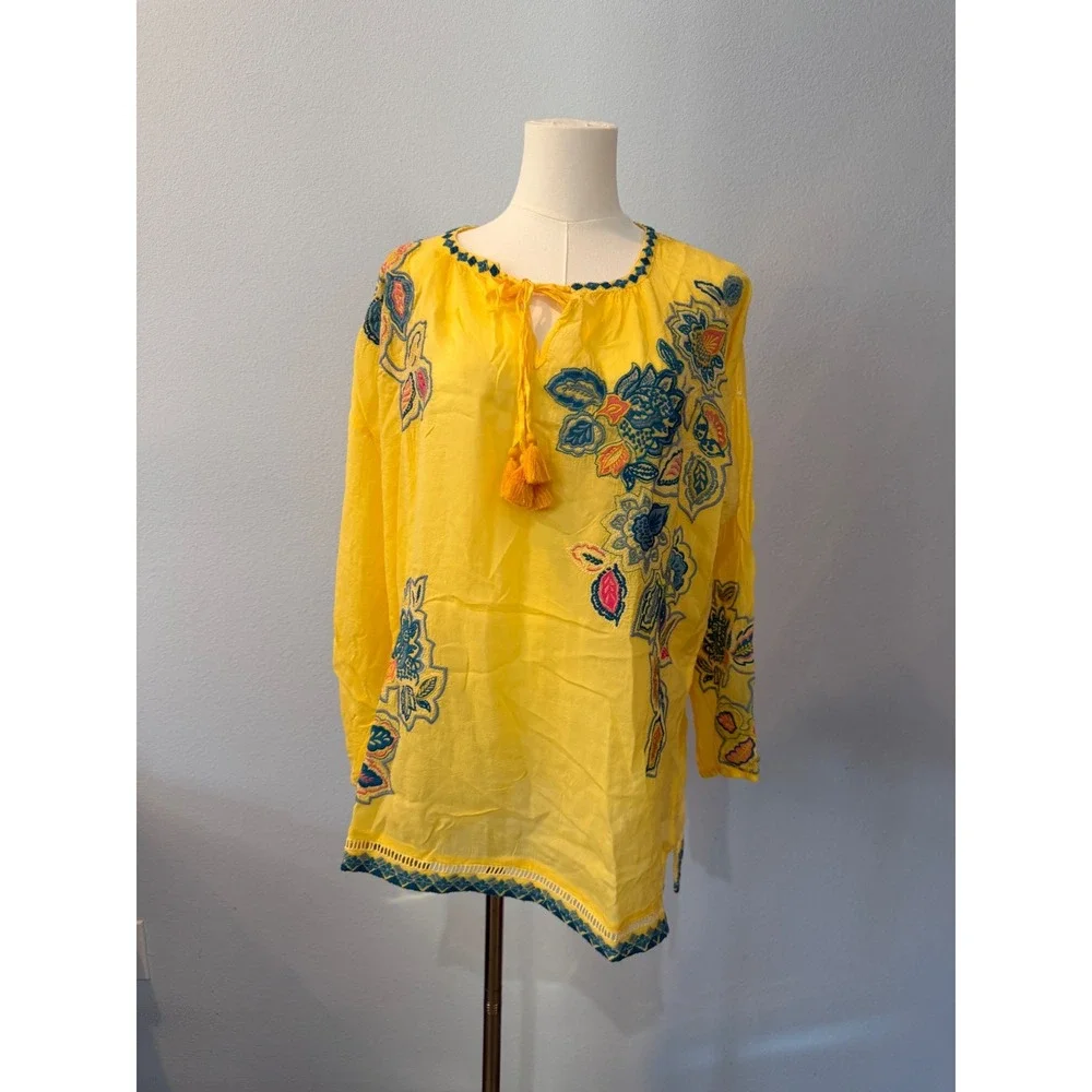 NEW Johnny Was Margot Blouse Odesa Yellow Embroidered Floral Boho Peasant XXL - Picture 2 of 13